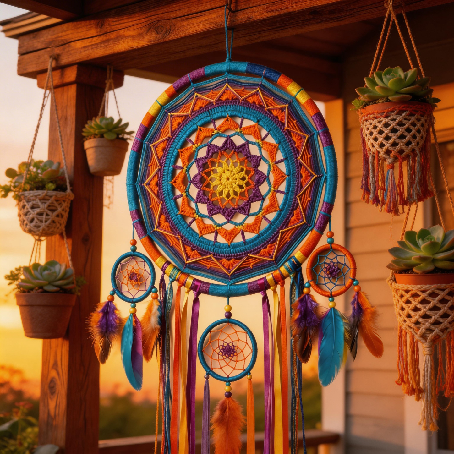 Colorful Statement | Handwoven Cotton Dreamcatcher | Boho Mandala Accent