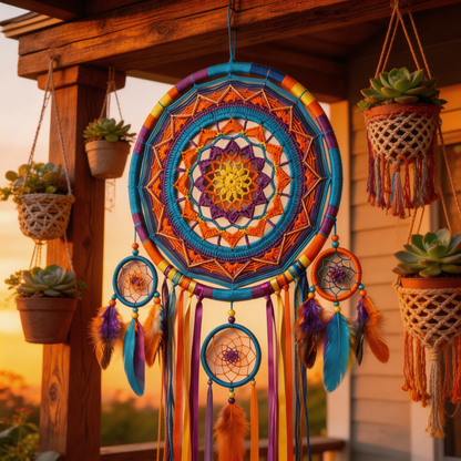 Colorful Statement | Handwoven Cotton Dreamcatcher | Boho Mandala Accent