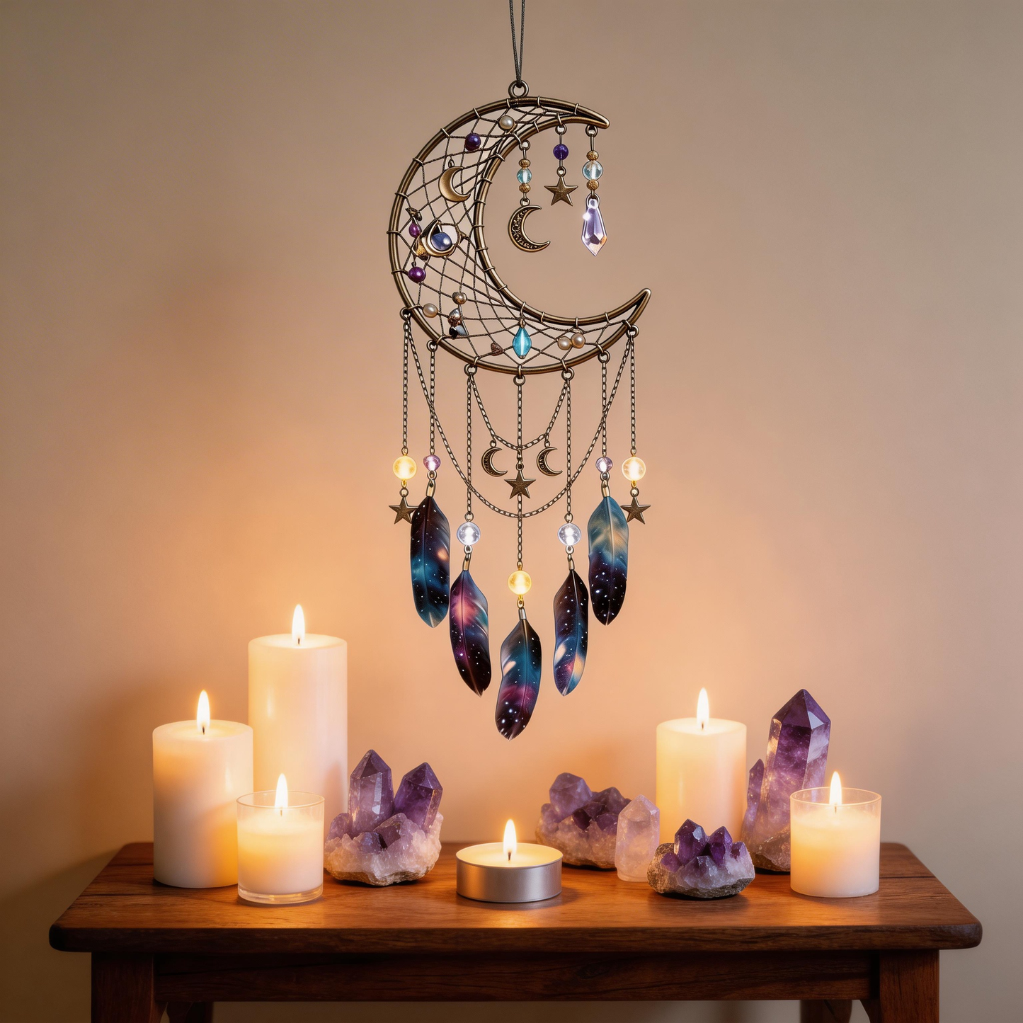 Gift-Loved | Crystal Moon Dreamcatcher Decor | Celestial Bedroom Accent