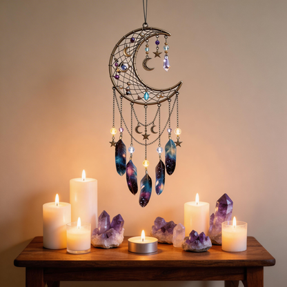 Gift-Loved | Crystal Moon Dreamcatcher Decor | Celestial Bedroom Accent