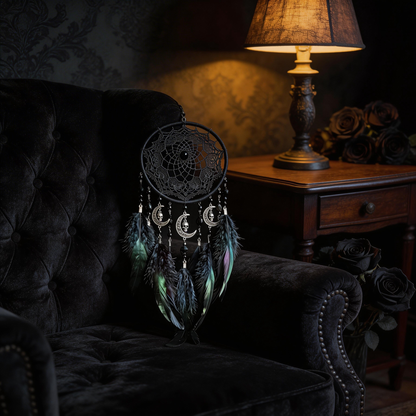 Gothic Favorite | Feather Metal Dreamcatcher | Dark Moon Elegance