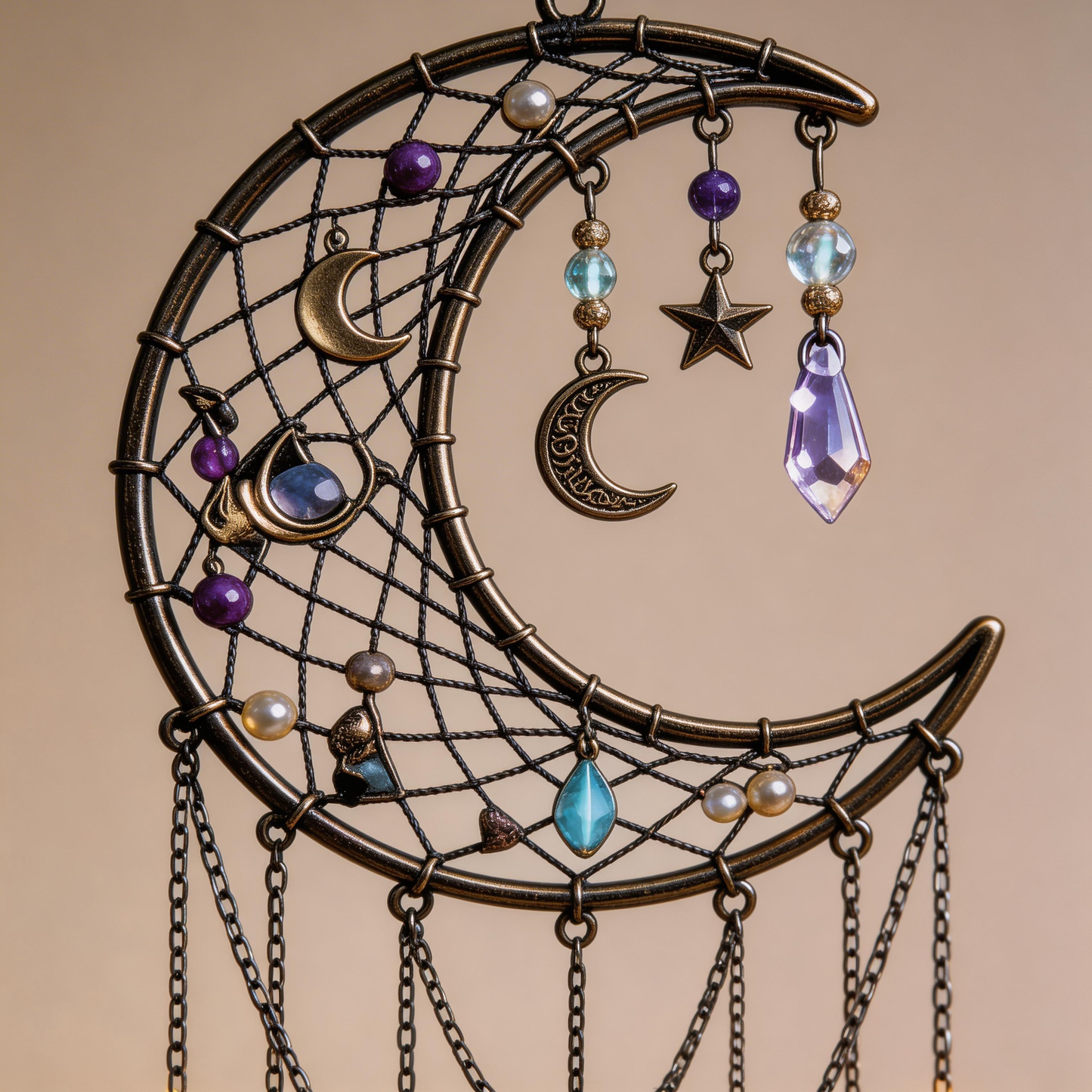 Gift-Loved | Crystal Moon Dreamcatcher Decor | Celestial Bedroom Accent