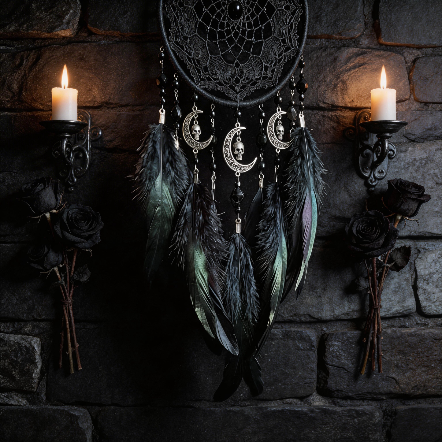 Gothic Favorite | Feather Metal Dreamcatcher | Dark Moon Elegance