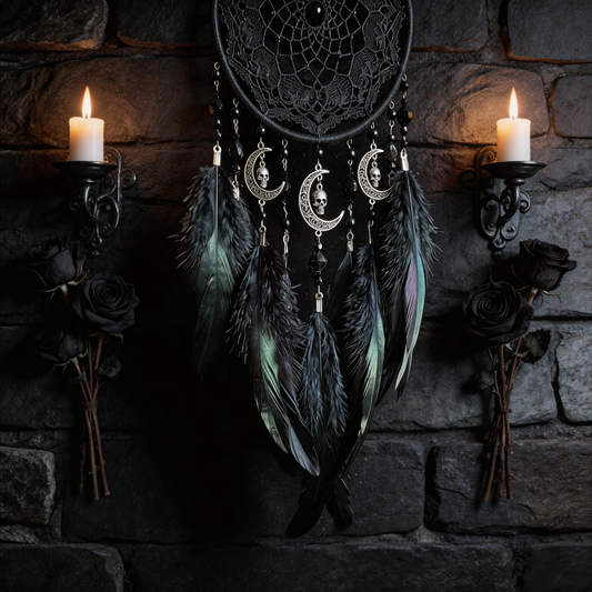Gothic Favorite | Feather Metal Dreamcatcher | Dark Moon Elegance