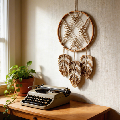 Gift-Ready | Natural Cotton Wall Decor | Boho Feather Dreamcatcher