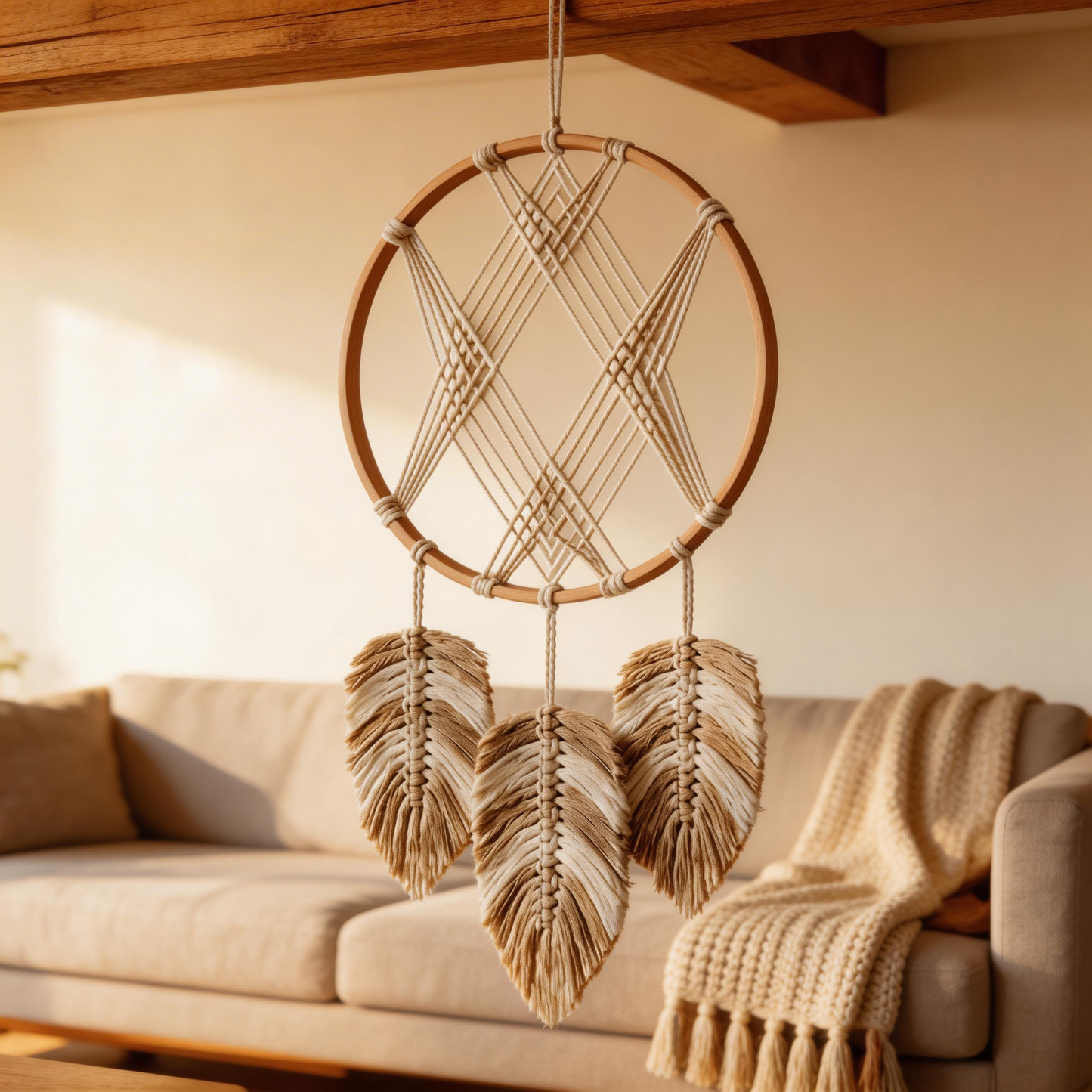 Gift-Ready | Natural Cotton Wall Decor | Boho Feather Dreamcatcher