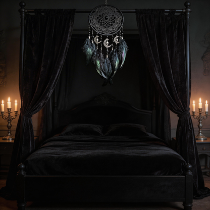Gothic Favorite | Feather Metal Dreamcatcher | Dark Moon Elegance
