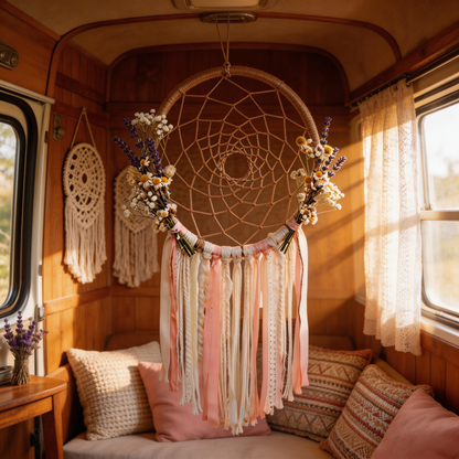 Boho Favorite | Cotton Rope Floral Dreamcatcher | Rustic Prairie Accent