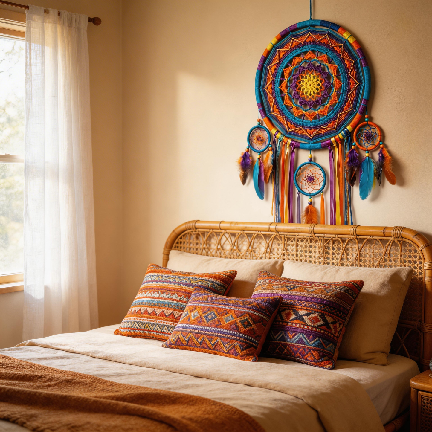 Colorful Statement | Handwoven Cotton Dreamcatcher | Boho Mandala Accent