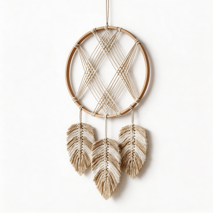 Gift-Ready | Natural Cotton Wall Decor | Boho Feather Dreamcatcher