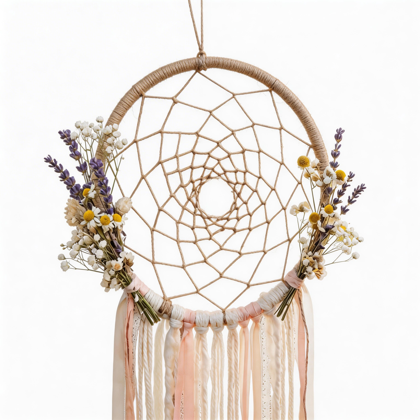Boho Favorite | Cotton Rope Floral Dreamcatcher | Rustic Prairie Accent