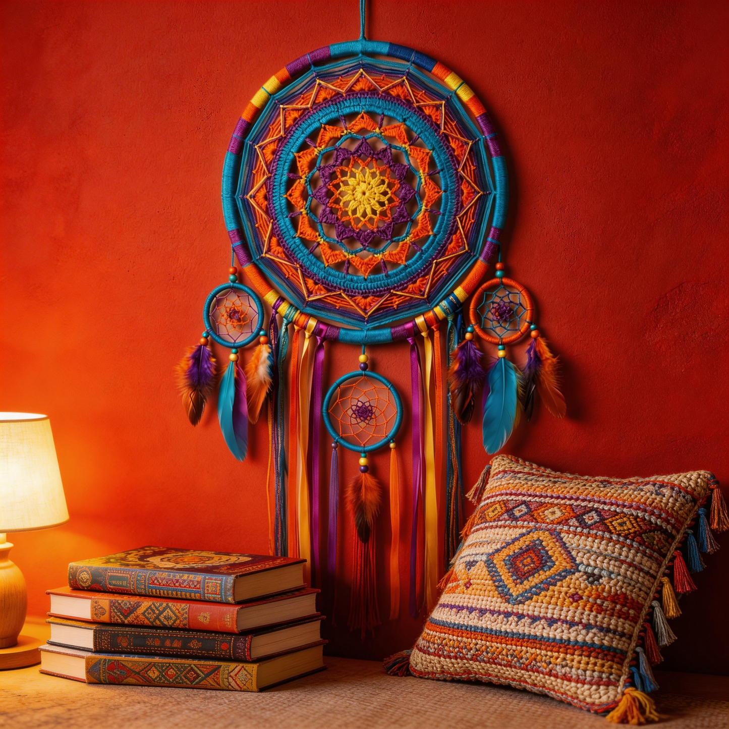 Colorful Statement | Handwoven Cotton Dreamcatcher | Boho Mandala Accent