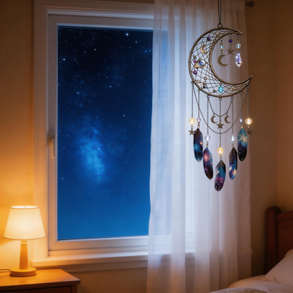 Gift-Loved | Crystal Moon Dreamcatcher Decor | Celestial Bedroom Accent