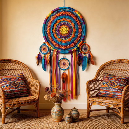 Colorful Statement | Handwoven Cotton Dreamcatcher | Boho Mandala Accent