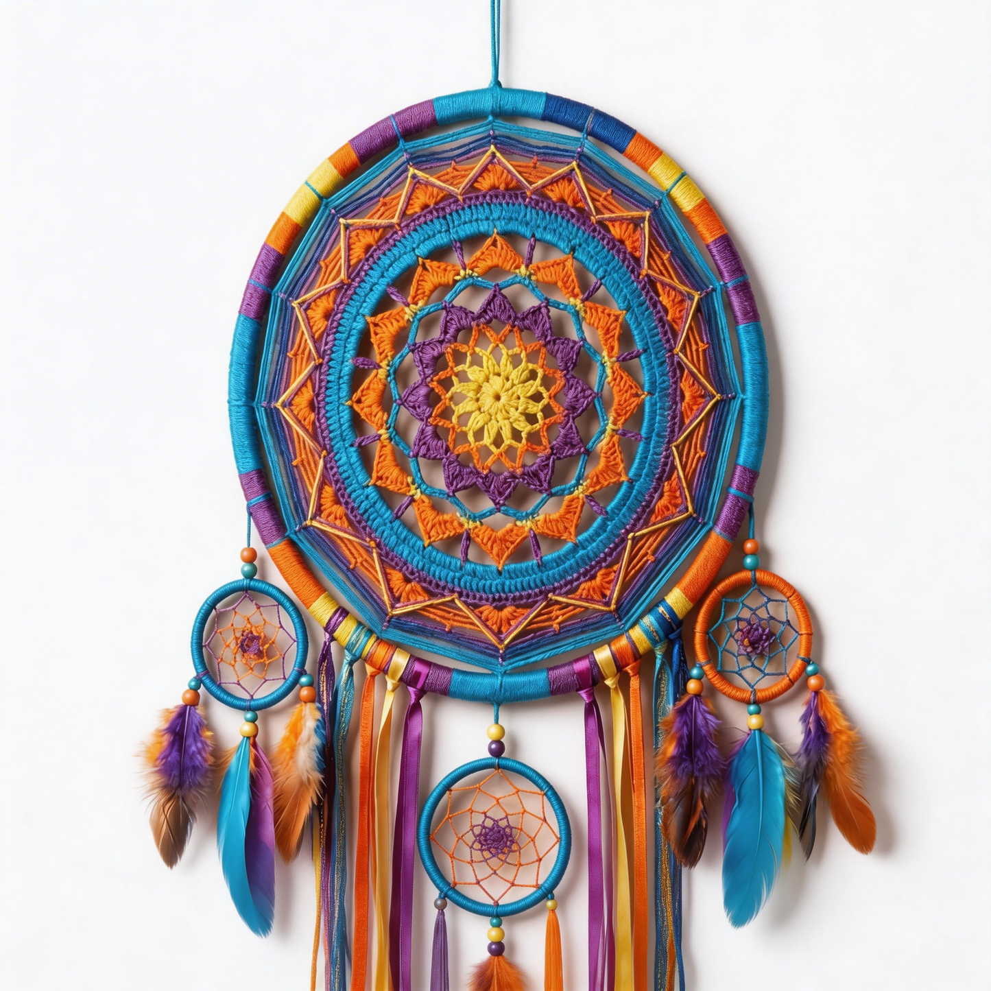 Colorful Statement | Handwoven Cotton Dreamcatcher | Boho Mandala Accent