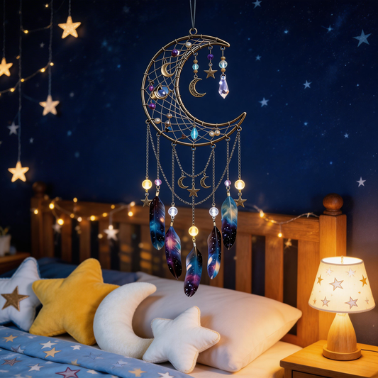 Gift-Loved | Crystal Moon Dreamcatcher Decor | Celestial Bedroom Accent