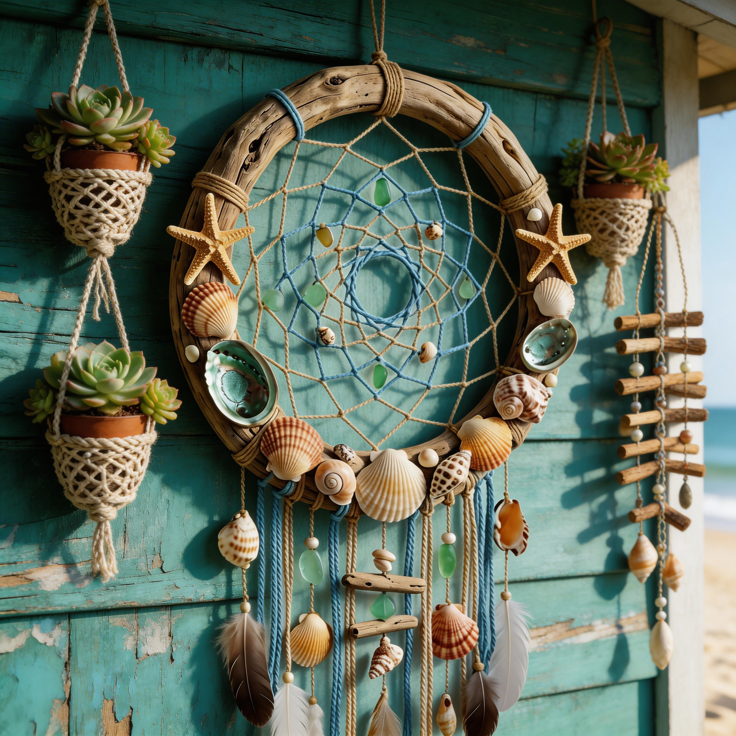 Coastal Inspired | Driftwood Shell Dreamcatcher | Ocean Breeze Charm