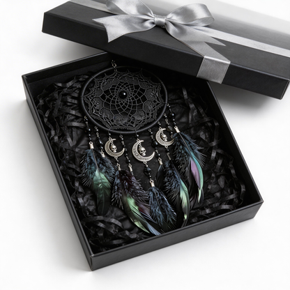 Gothic Favorite | Feather Metal Dreamcatcher | Dark Moon Elegance