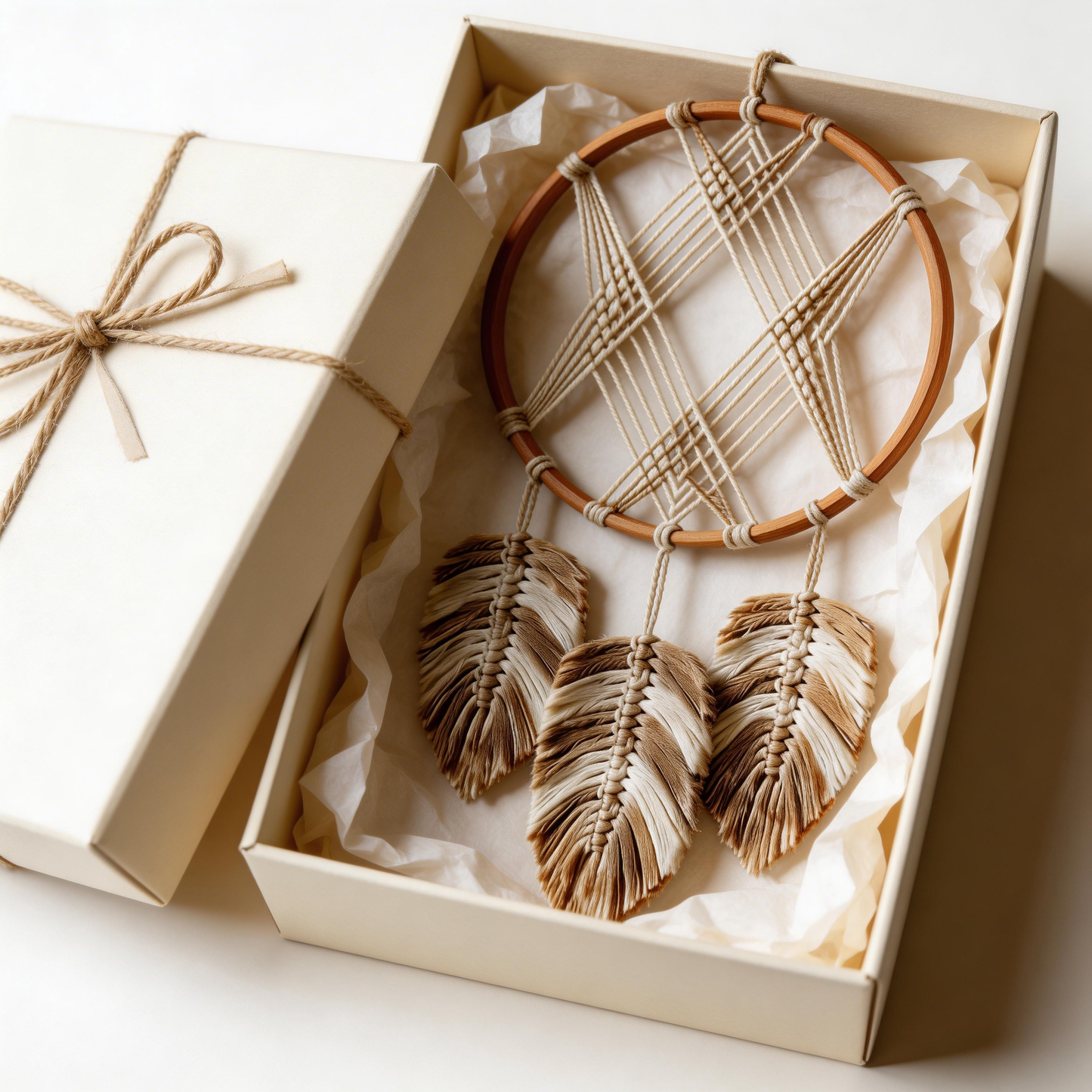 Gift-Ready | Natural Cotton Wall Decor | Boho Feather Dreamcatcher