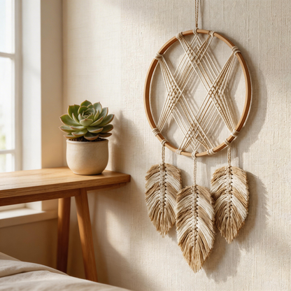 Gift-Ready | Natural Cotton Wall Decor | Boho Feather Dreamcatcher