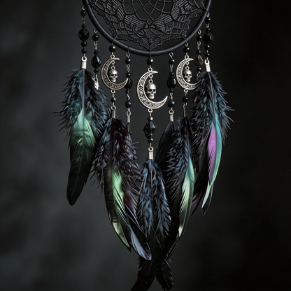 Gothic Favorite | Feather Metal Dreamcatcher | Dark Moon Elegance