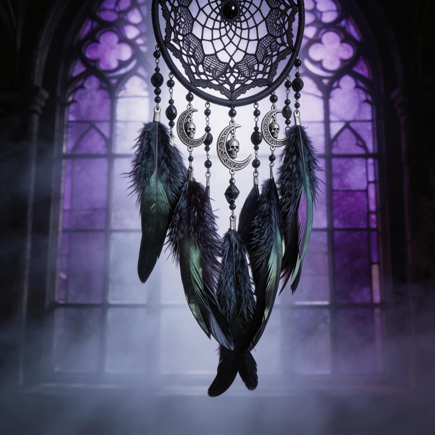 Gothic Favorite | Feather Metal Dreamcatcher | Dark Moon Elegance