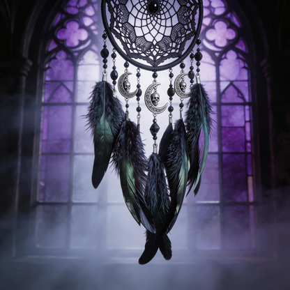 Gothic Favorite | Feather Metal Dreamcatcher | Dark Moon Elegance