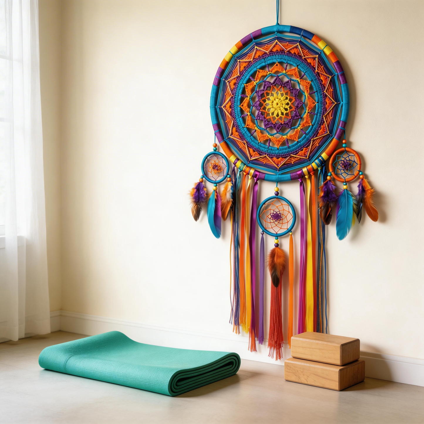 Colorful Statement | Handwoven Cotton Dreamcatcher | Boho Mandala Accent