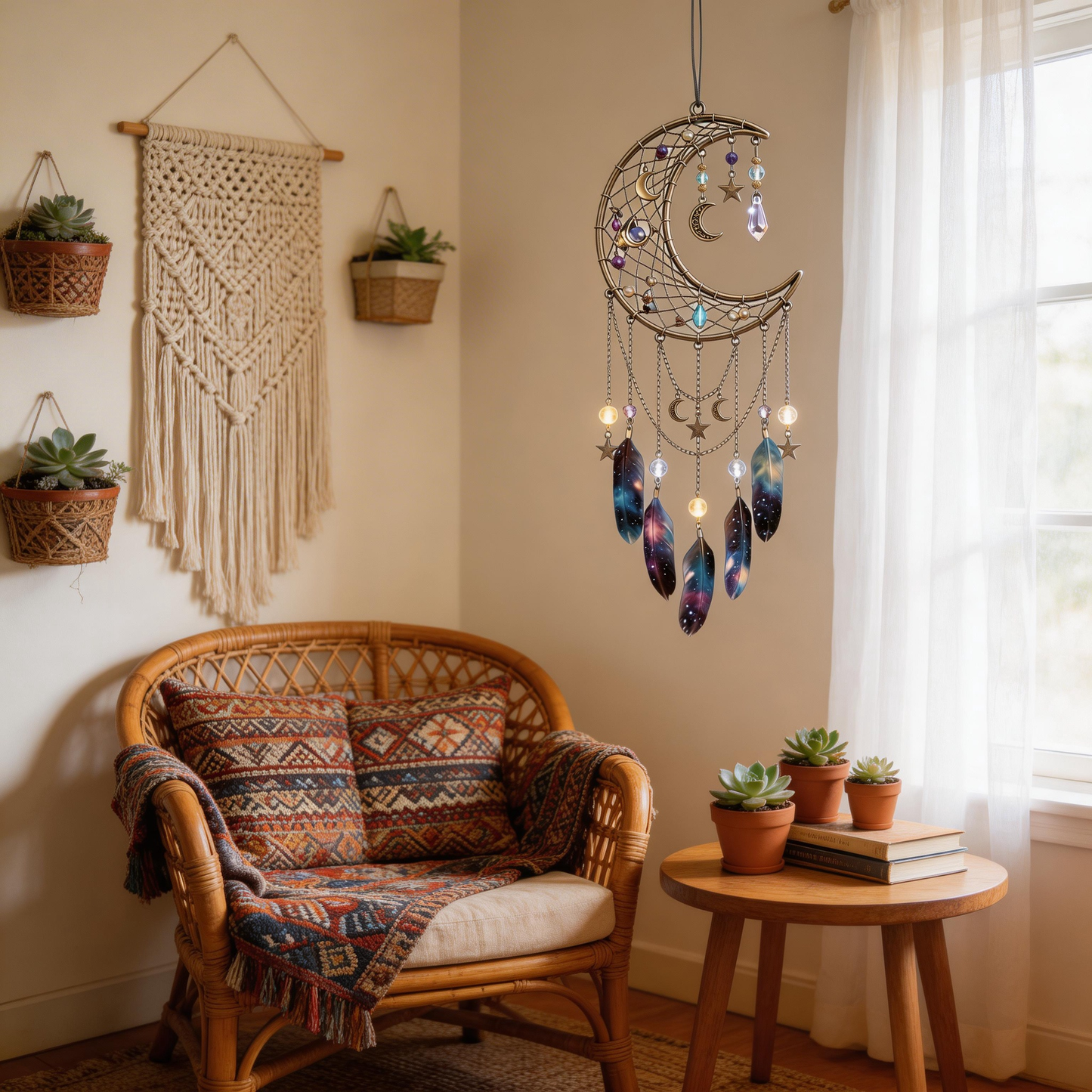 Gift-Loved | Crystal Moon Dreamcatcher Decor | Celestial Bedroom Accent