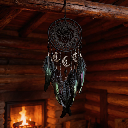 Gothic Favorite | Feather Metal Dreamcatcher | Dark Moon Elegance