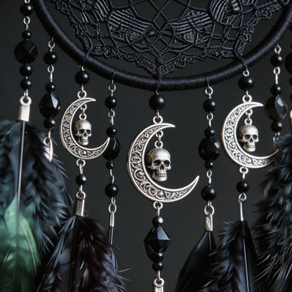 Gothic Favorite | Feather Metal Dreamcatcher | Dark Moon Elegance