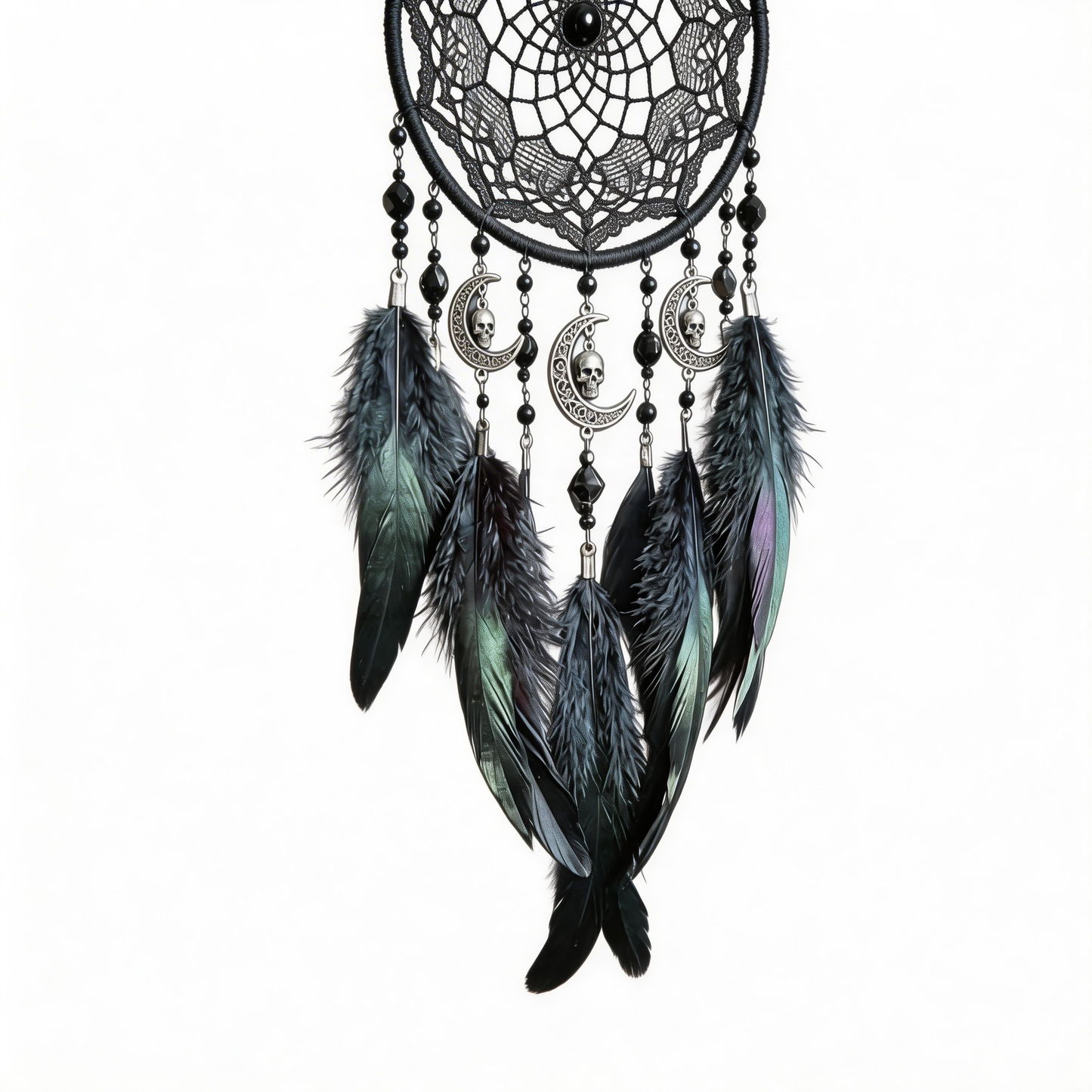 Gothic Favorite | Feather Metal Dreamcatcher | Dark Moon Elegance